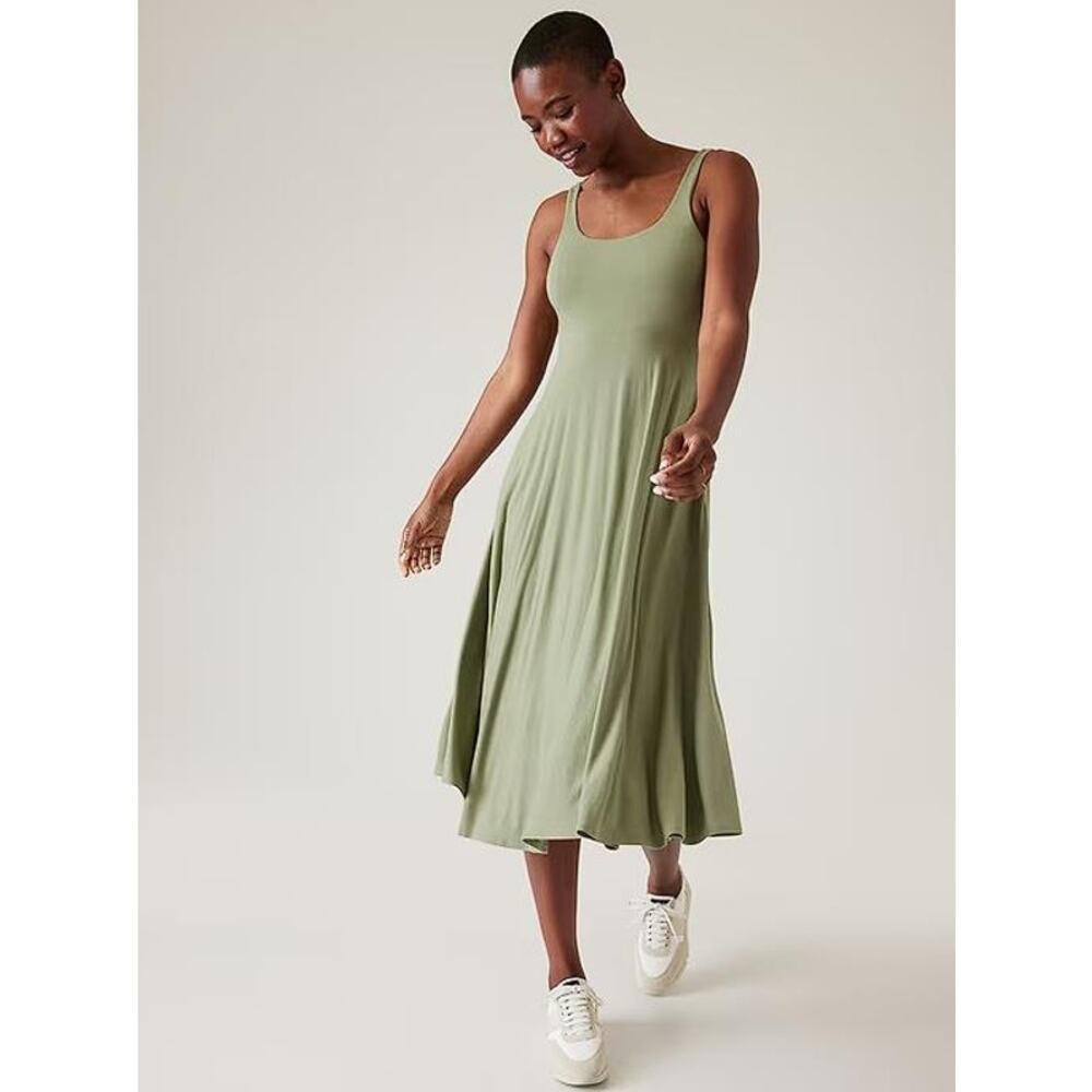 ATHLETA Women's Santorini Midi Dress Size L In Eucalyptus Olive